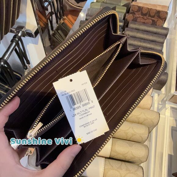 NWT Coach Long Zip Around Wallet With Floral Print CCL36 Black/Red - Picture 6 of 11